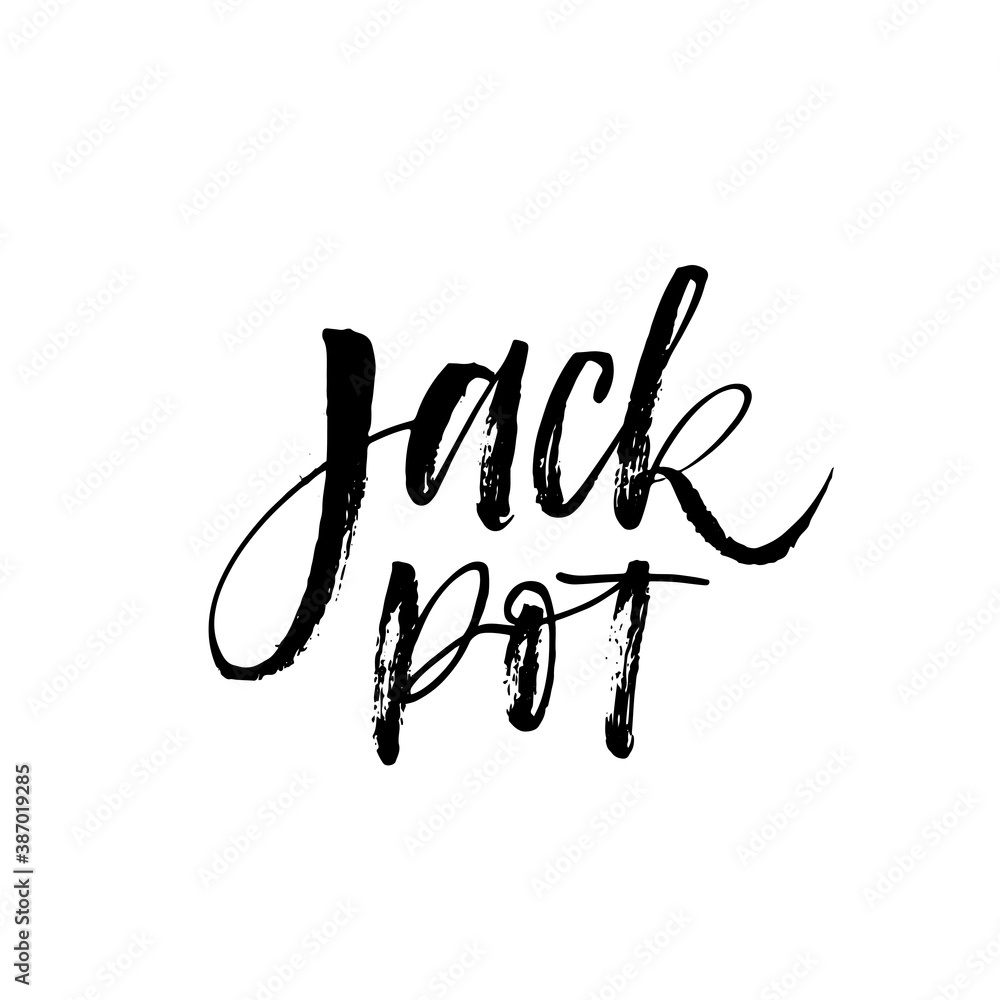 Jackpot vector ink brush vector lettering. Modern phrase handwritten vector calligraphy. Black paint lettering isolated on white background. Postcard, greeting card, t shirt decorative print. Jackpot vector ink brush vector lettering. Modern phrase handwritten vector calligraphy. Black paint lettering isolated on white background. Postcard, greeting card, t shirt decorative print.