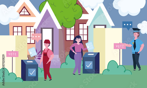 voting and election concept, vote place people, station standing in booth