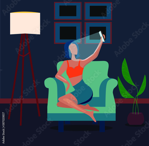 Woman making selfie in home