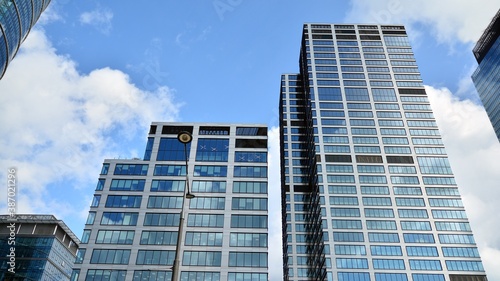 Bottom view of modern office buildings in the business district