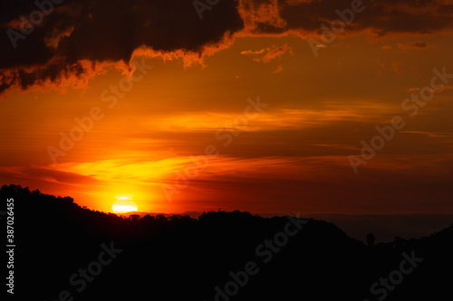 Red sunset in Colombian mountains