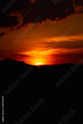 Red sunset in Colombian mountains