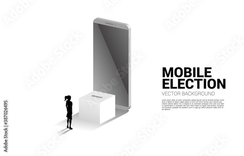Silhouette of businesswoman put their vote to election box. concept for election vote theme background.