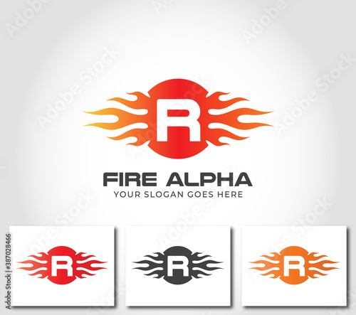 R Alphabet Fire Logo Design Concept