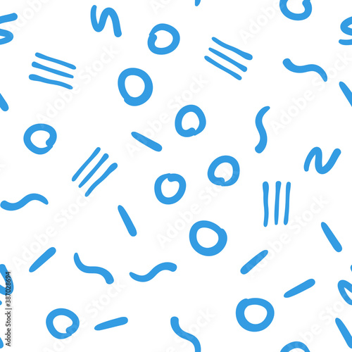 Doodle shapes random seamless pattern. Hand drawn linear objects texture background.