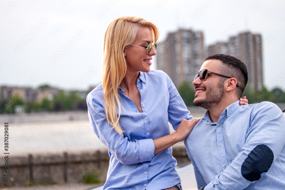 Fototapeta premium Lovely happy couple enjoy outside.