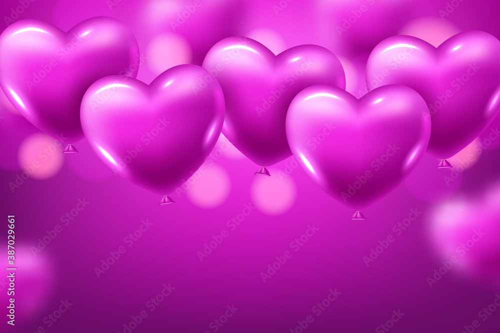 3D Realistic purple Heart Balloons Flying