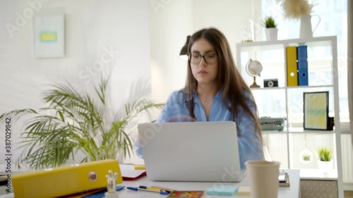 Time-Lapse of the Working Day of a Beautiful Young Freelance Businesswoman. She Works in a Home Office Work on Laptops, Telephone, Video Call, Drink Coffee