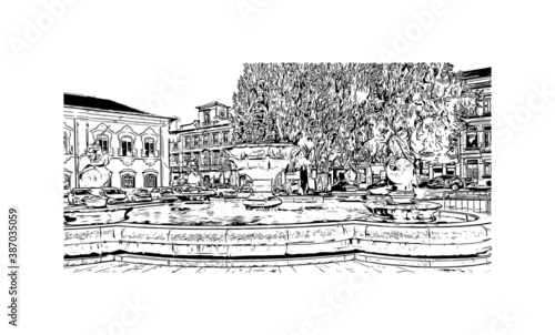 Building view with landmark of Braga is a city in the far north of Portugal. Hand drawn sketch illustration in vector.