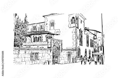 Building view with landmark of Braga is a city in the far north of Portugal. Hand drawn sketch illustration in vector.