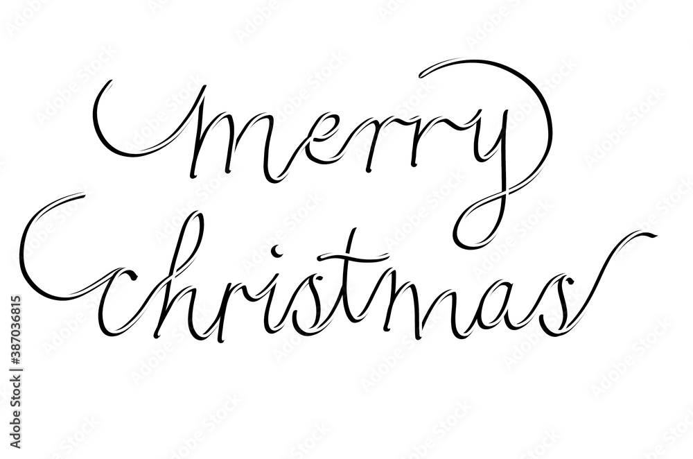 Merry Christmas card with white background and black handwriting letters Merry Christmas card with white background and black handwriting letters