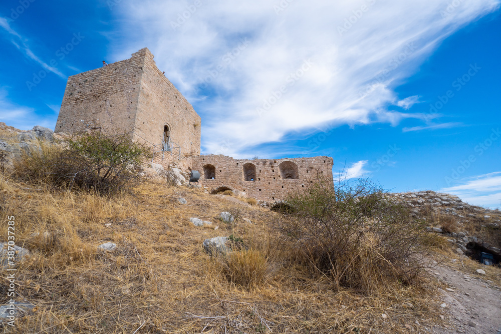 Fototapeta premium Castle of Acrokorinth, the acroppolis of ancient Corinth in Peloponnese, Greece