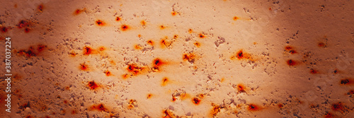 Old rusty metal texture. Rust on the surface of the iron wall. Panoramic background for grunge design.