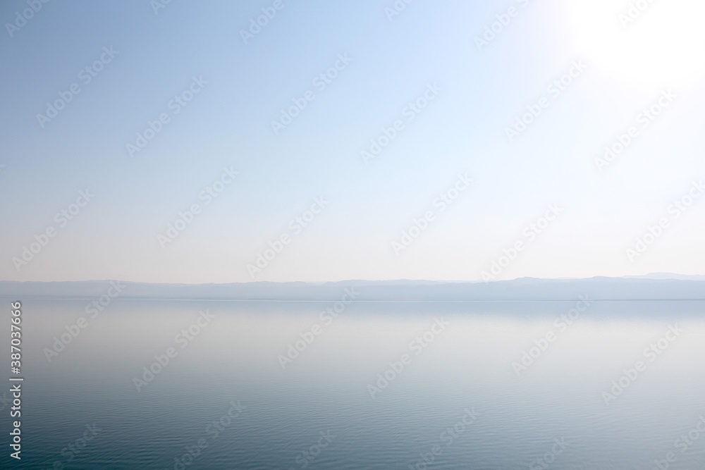 Sunrise over the Dead Sea. No people, space for copy. 