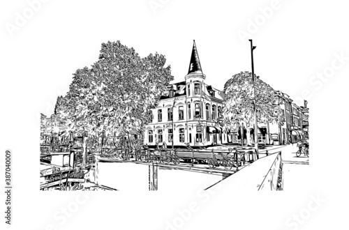 Building view with landmark of Breda is a city and municipality in the southern part of the Netherlands. Hand drawn sketch illustration in vector.
