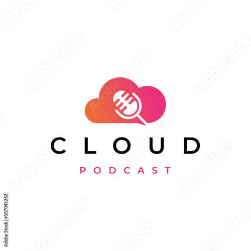 Podcast Cloud Logo, cloud computing with mic podcast logo design