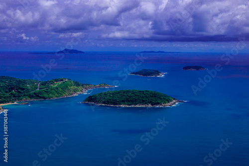 Natural high angle panoramic background With an atmosphere surrounded by mountains and trees, with a blurred wind, cool