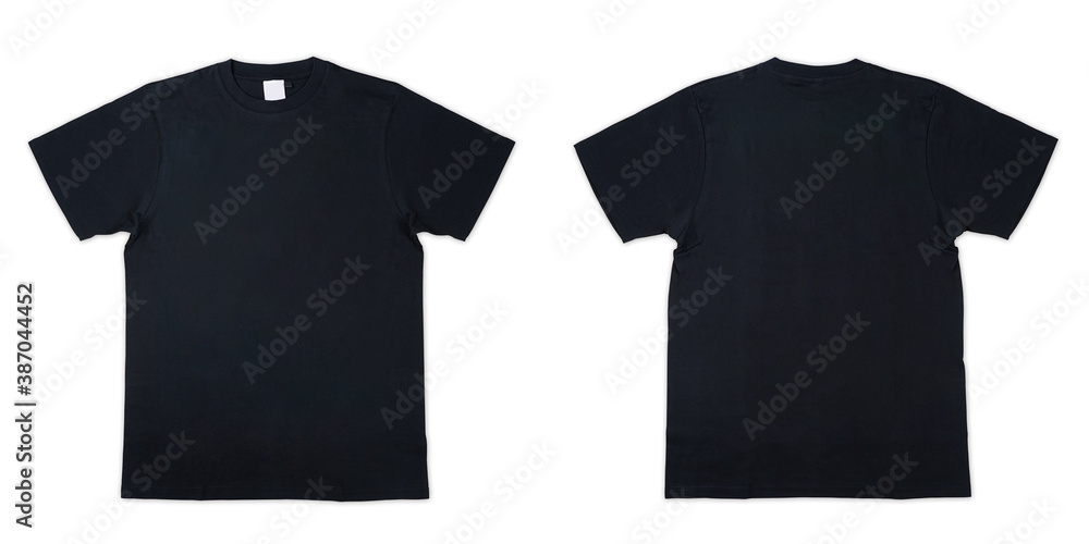 Blank T Shirt color black template front and back view on white ...