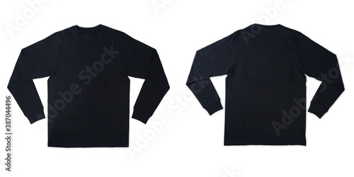 Schilderij op canvas Black long sleeve t shirt front and back view isolated on white background