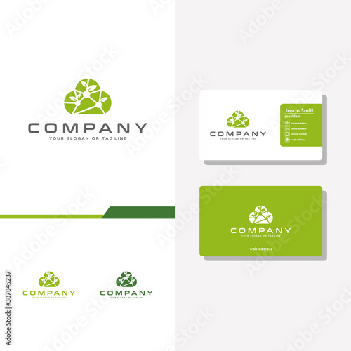 cloud leaf logo design and business card vector