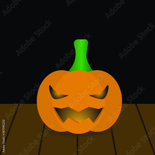Calabaza de Halloween con sonrisa malvada en el suelo oscuro