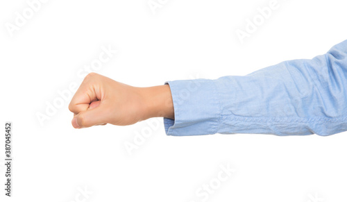 Outstretched fist on white background