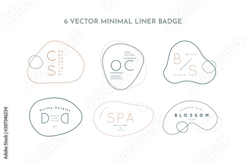 Set Minimal Line Logos Design Templates in simple style - Vector Abstract Badges in pastel colors For Creative Studio, Beauty Salon, SPA, Organic cosmetics