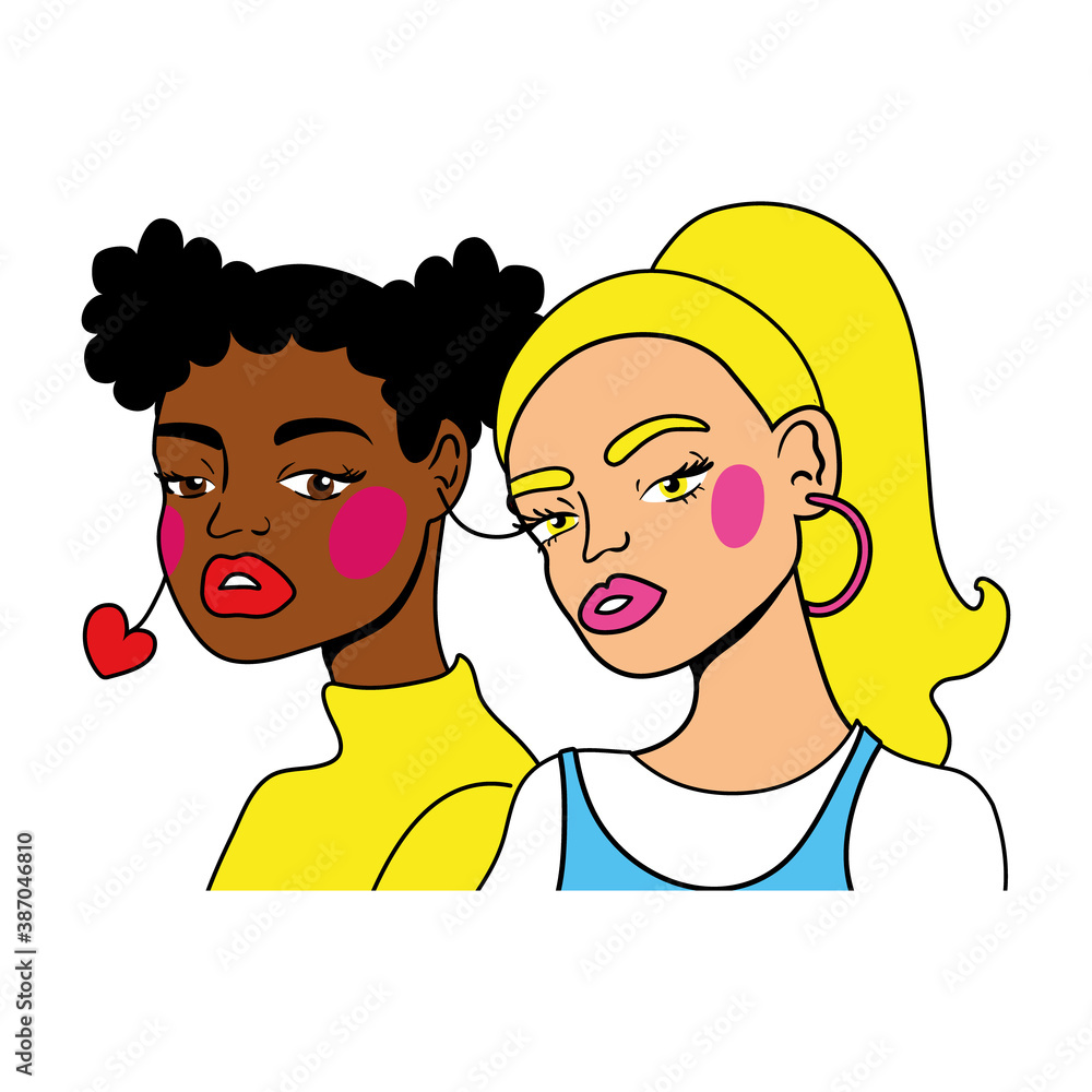 afro and blond girls couple fashion pop art style afro and blond girls couple fashion pop art style