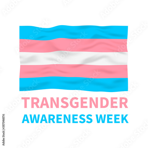 Transgender Awareness Week lettering with Transgender Pride Flag. LGBT community holiday celebrate on second week of November. Easy to edit vector template for banners, signs, logo design, card, etc