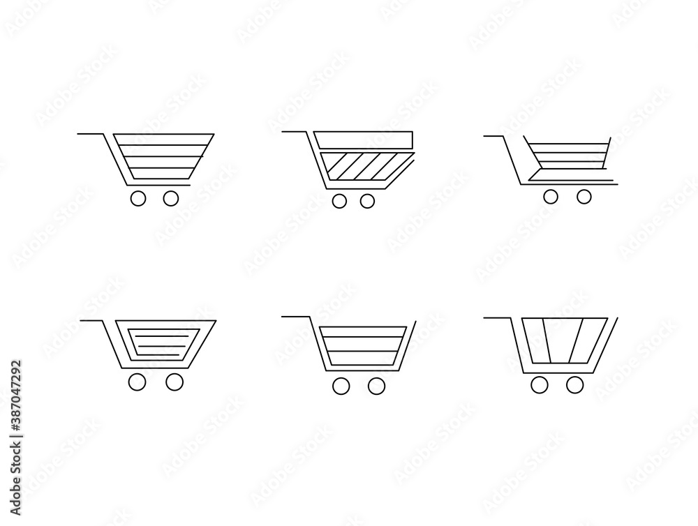 Icon set of shopping trolly and shopping cart with different formation