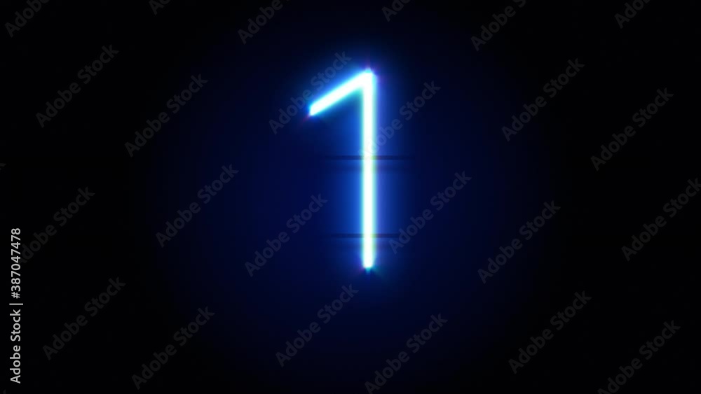 Neon number 1 appear in center and disappear after some time. Animated blue neon alphabet symbol on black background. Looped animation. Neon number 1 appear in center and disappear after some time. Animated blue neon alphabet symbol on black background. Looped animation.
