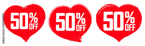 Set Sale 50% off banners, discount tags design template, vector illustration