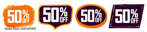 Set Sale 50% off banners, discount tags design template, vector illustration