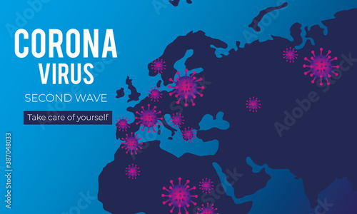 corona virus second wave poster with old continents maps