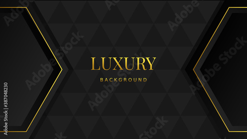 Elegant black luxury background with golden line and polygon texture