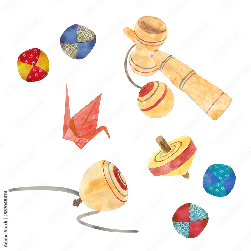 昔遊びの玩具セット 水彩イラスト Stock Illustration Adobe Stock 昔遊びの玩具セット 水彩イラスト Stock Illustration Adobe Stock