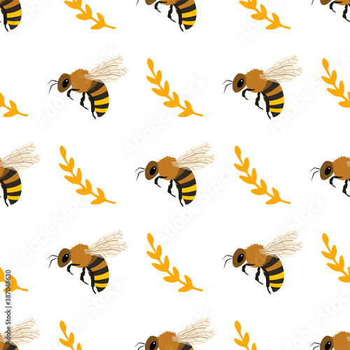 Vector seamless pattern with honey bee.  © Irina 27