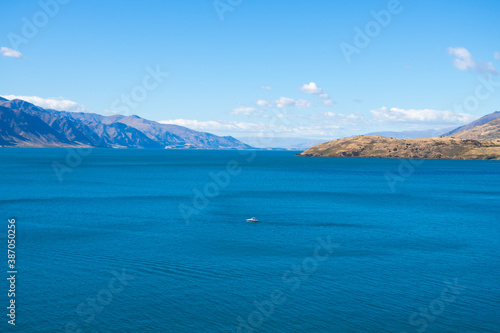 Summertime view of Panorama at Lake Hawea in South Island New Zealand. 