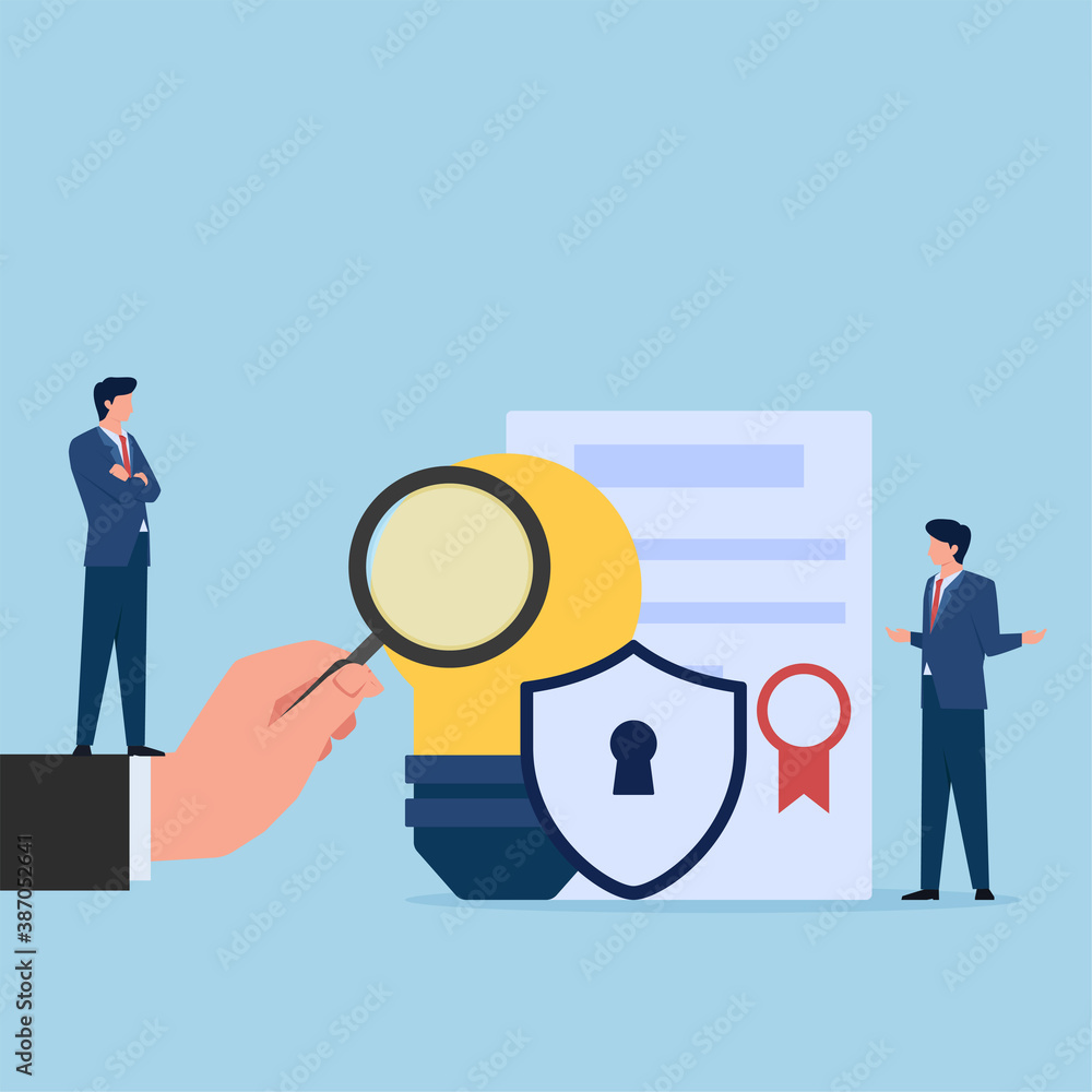 Man with bulb and law certificate for intellectual property flat conceptual illustration. Man with bulb and law certificate for intellectual property flat conceptual illustration.