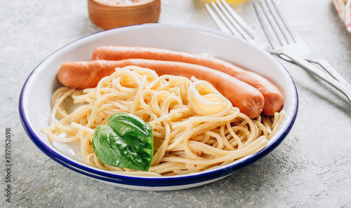 Pasta and sausages for dinner or breakfast