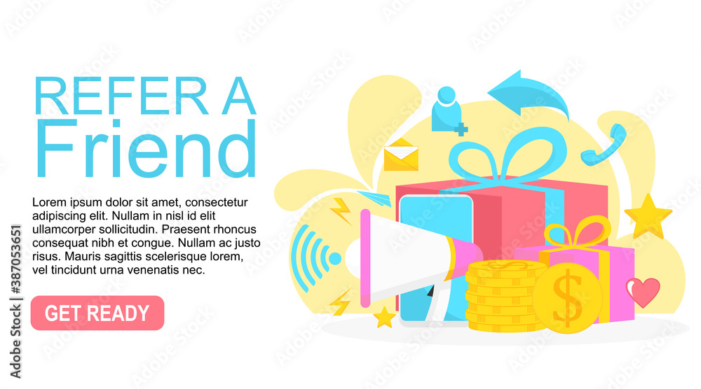 Fototapeta premium concept give and share for refer a friend program promotion