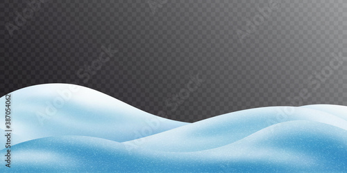 Snowdrifts, snow covered hills. Transparent background, panoramic, vector illustration, EPS10.