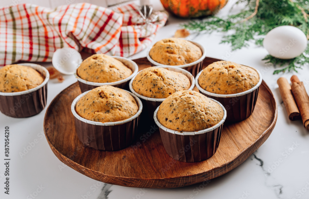 Homemade autumn pumpkin muffin with chia seeds Homemade autumn pumpkin muffin with chia seeds