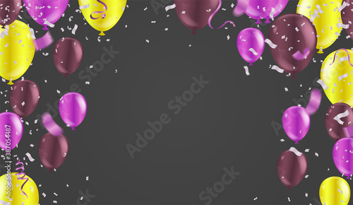Gold balloons floating festive background, Celebrate a birthday, Poster, banner happy, Vector illustration for website