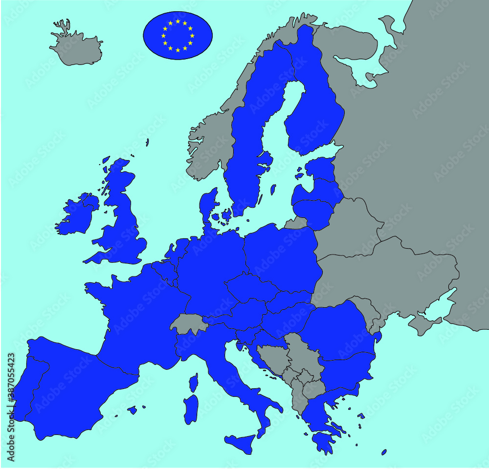 Naklejka premium map of europe continent with eu flag
