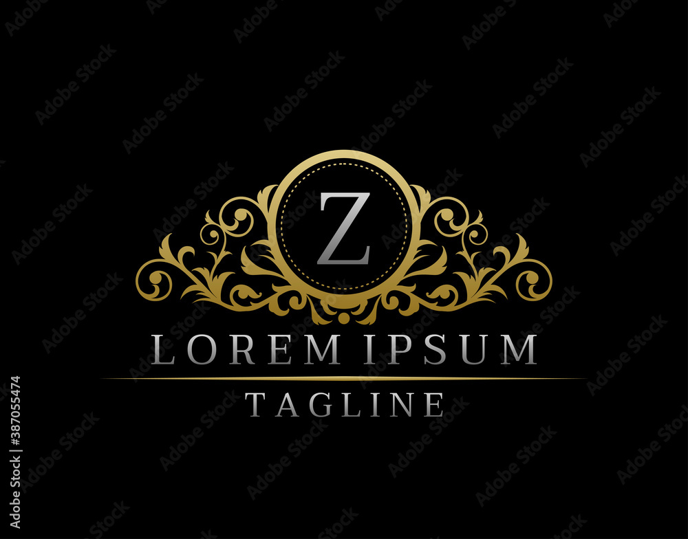 Luxury Boutique Letter Z Monogram Logo, Vintage Golden Badge With Elegant Floral Design.