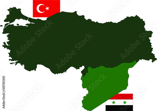 turkey and syria map with flags