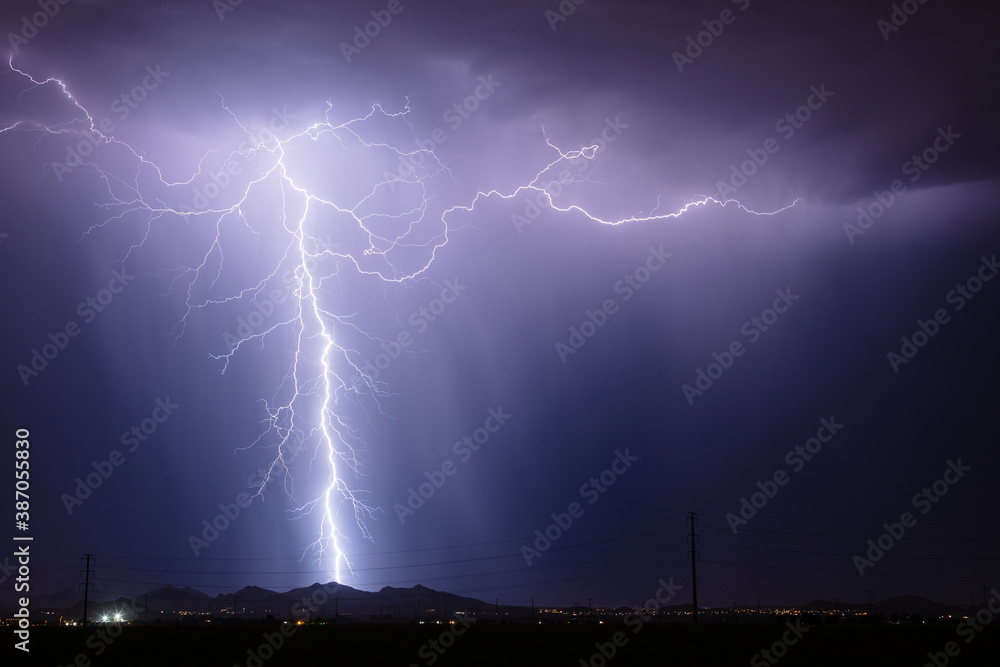 Lightning bolt strike in a storm