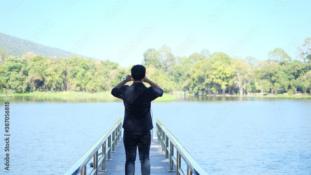 Fototapeta premium person on a bridge