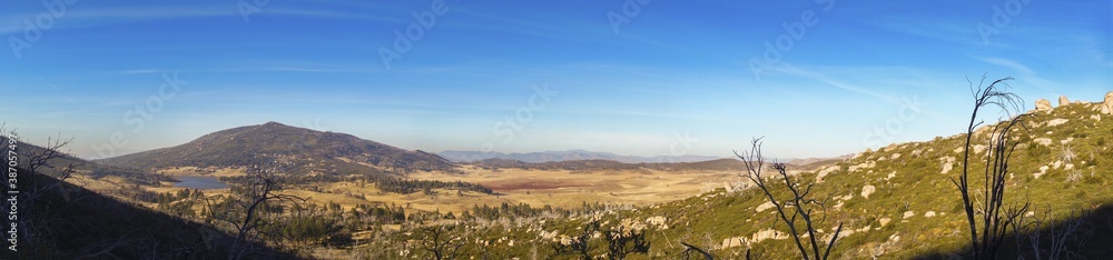 Wide Panoramic Landscape Scenic View of Alpine Meadows and Natural Grassland in Cuyamaca Rancho State Park from Stonewall Peak Hiking Trail